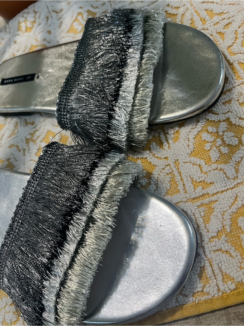 Zara Basic Metallic Fringe Summer Slide Sandals 37 - Picture 7 of 8